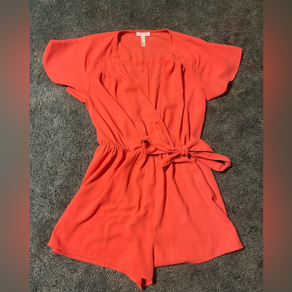 Coral Pink Deep Cut V Romper
